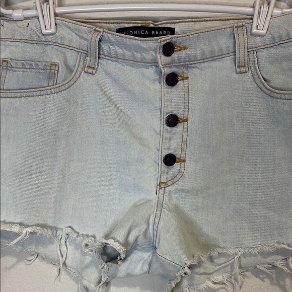 Veronica Beard Distressed Light Blue Jean Shorts with Stripe 9 inch Debbie - Picture 3 of 7